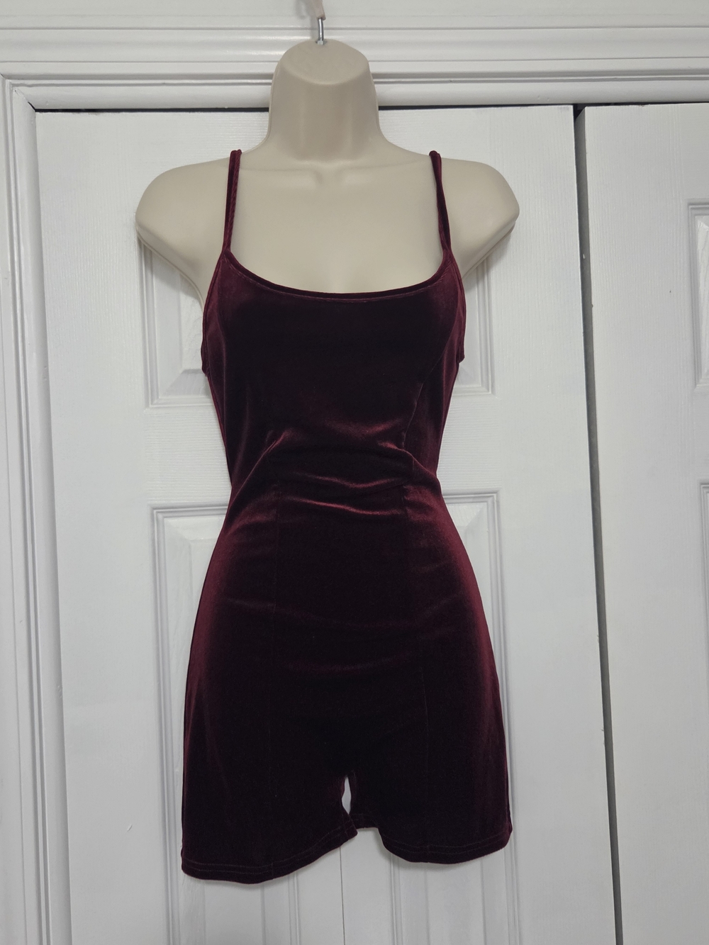 SHEIN Burgundy Velvet Cami Romper